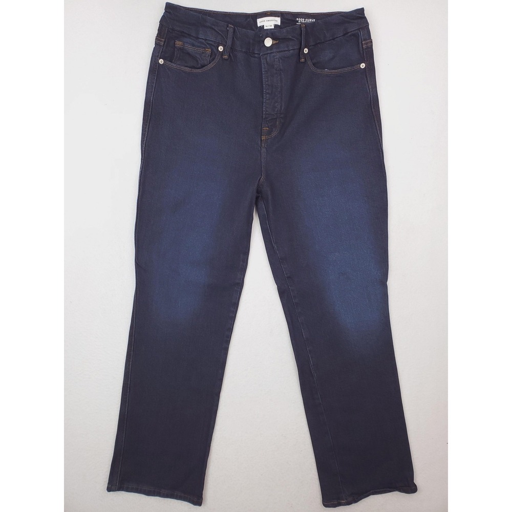 Good American Good Curve Straight Jeans Womens 14/32 Dark Wash High Rise Stretch